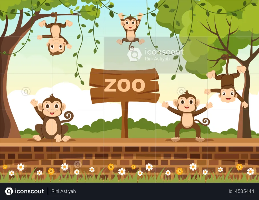 Monkeys in zoo  Illustration