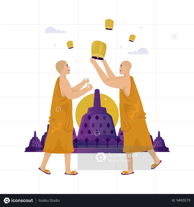 Monks Release Lantern  Illustration