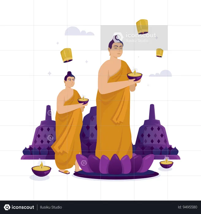 Monks With Candles  Illustration