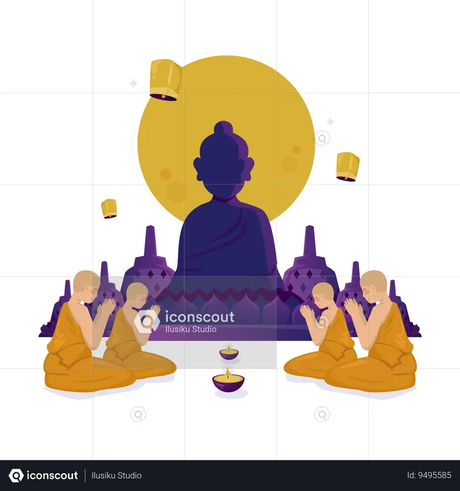 Monks Worship In Meditation  Illustration