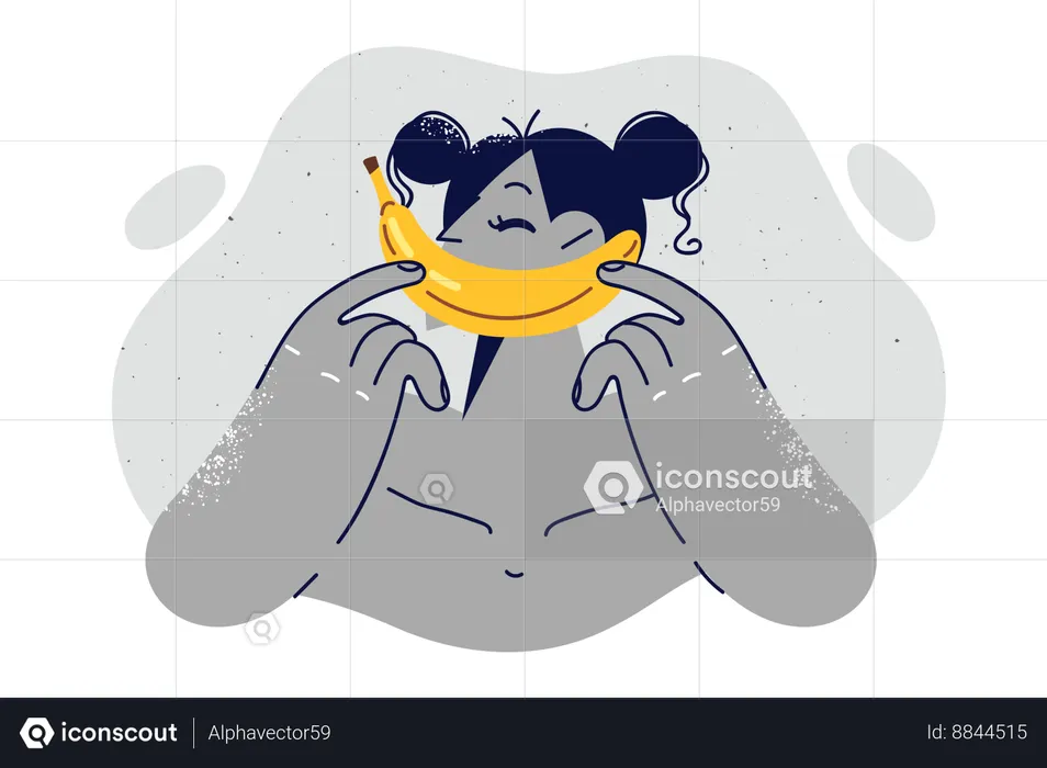 Monochrome woman demonstrates banana  Illustration