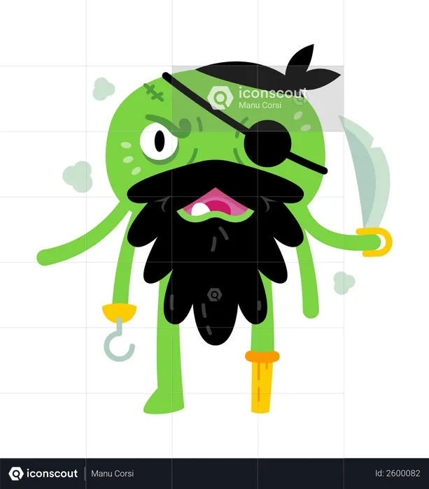 Monstro pirata verde  Ilustração