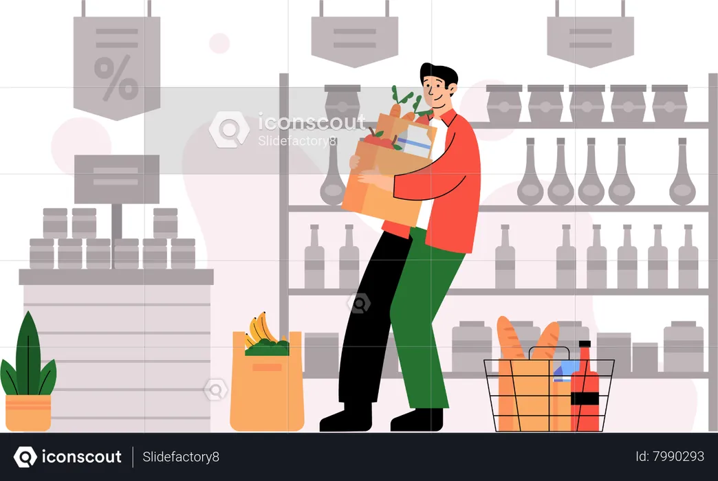 Monthly grocery shopping time at grocery store  Illustration