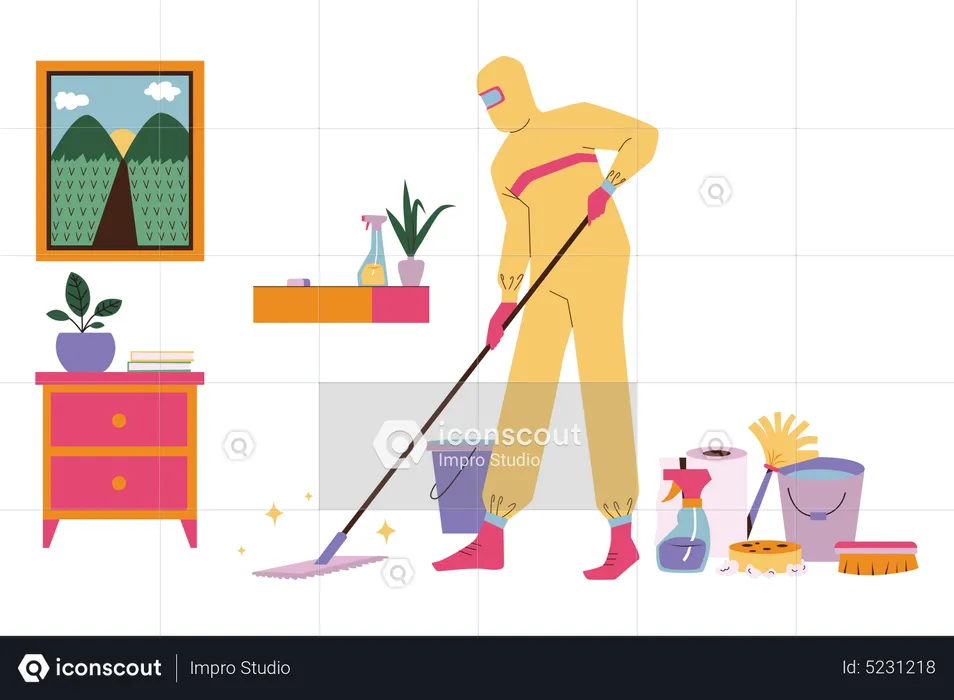 Mop the Floor to Disinfect the House  Illustration
