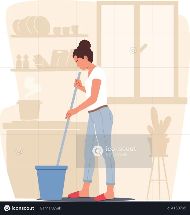 Mopping house floor daily routine  Illustration