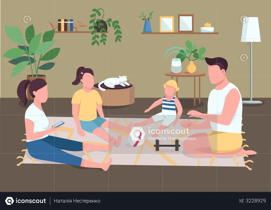 Morning routine for parents and children  Illustration