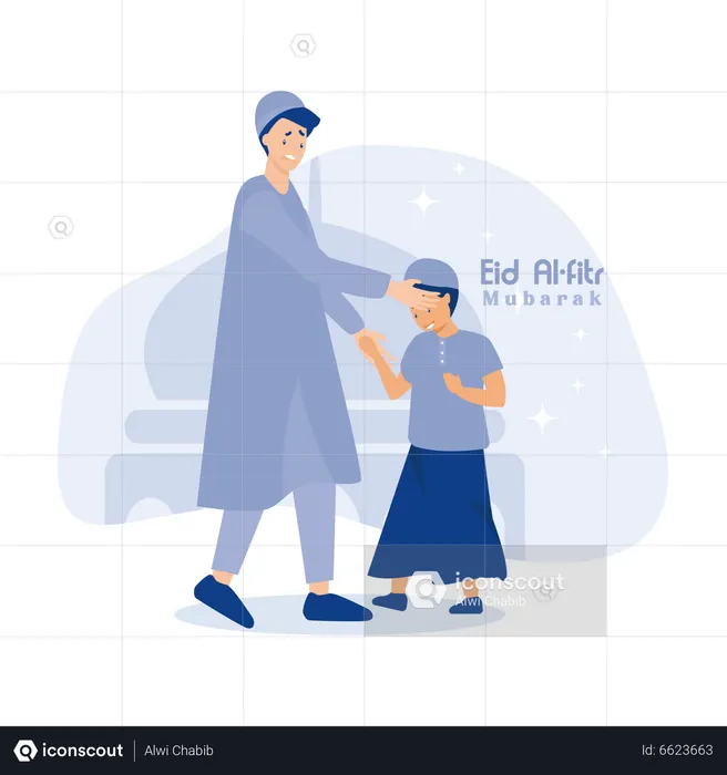 Moslem Family Celebrating Eid  Illustration