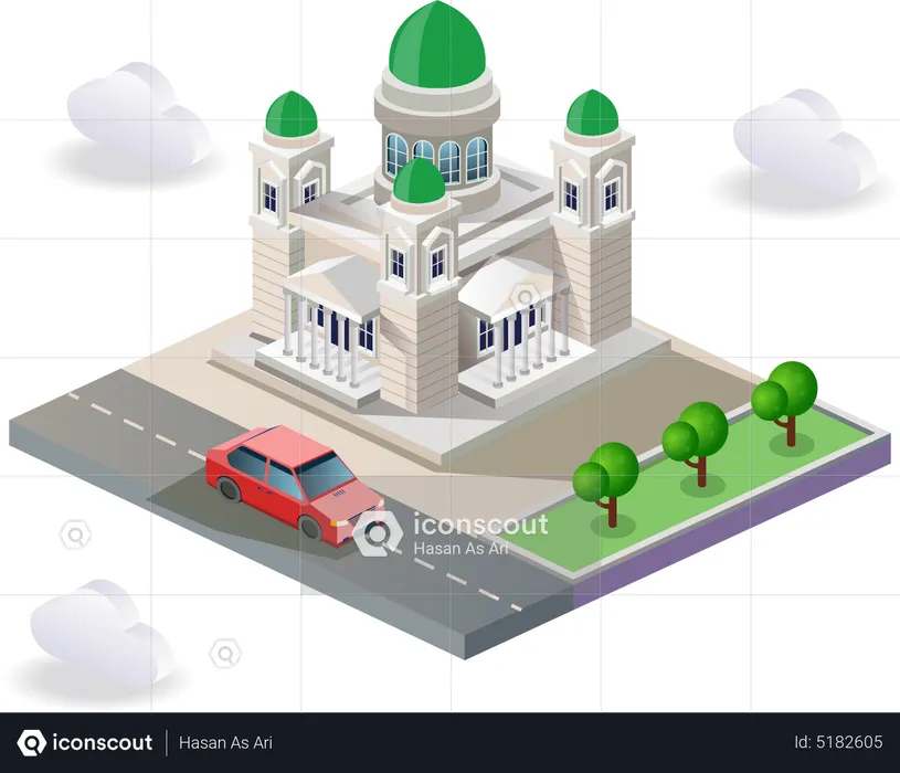 Mosque on side of road  Illustration