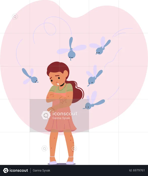 Mosquitoes bite child which is causing itch  Illustration