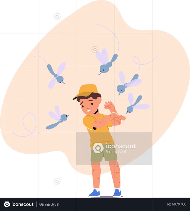 Mosquitoes bite kid causing red bumps  Illustration