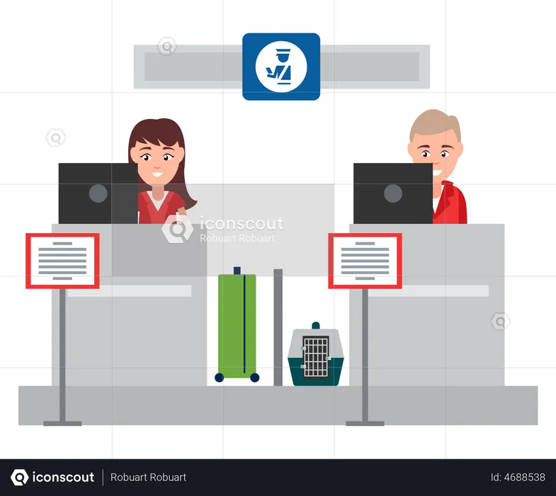 Mostrador de control de pasaportes  Ilustración