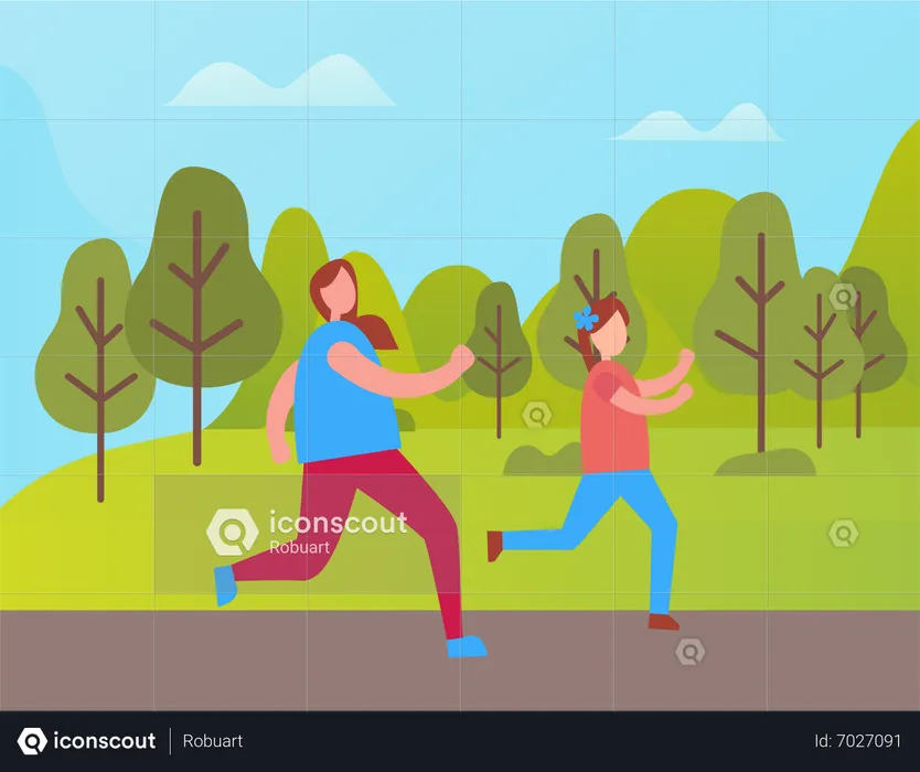 Mother an d daughter going for jogging in park  Illustration