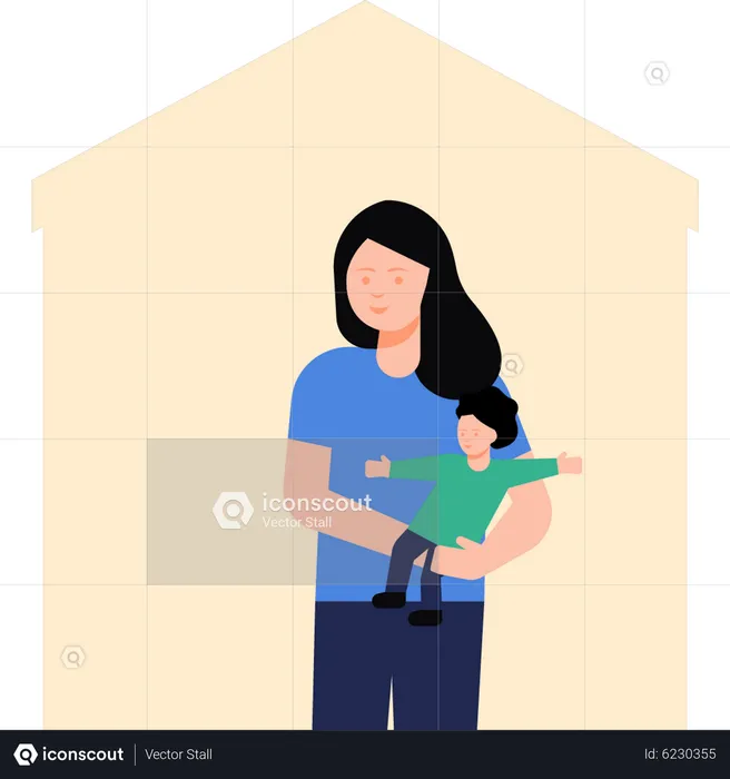 Mother and child at home due to covid lockdown  Illustration