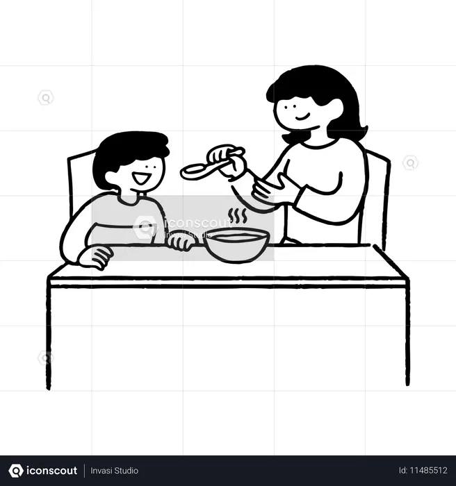 Mother and child having breakfast together  Illustration