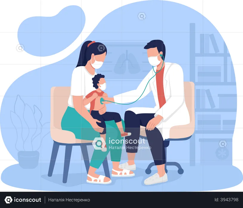 Mother and child visiting Pediatrician  Illustration