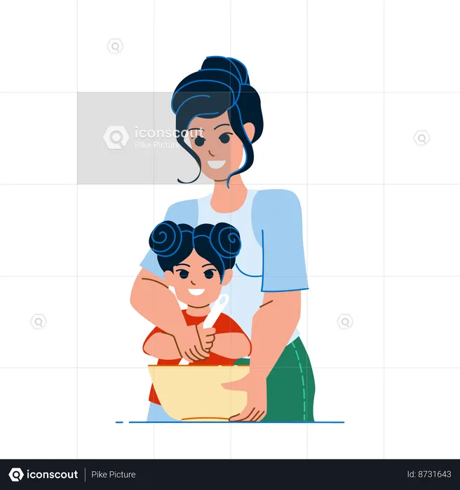 Mother and daughter are cooking together  Illustration
