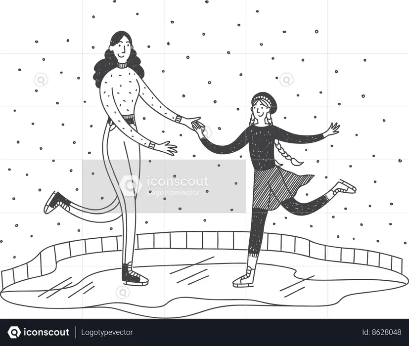 Mother and daughter are doing skating  Illustration