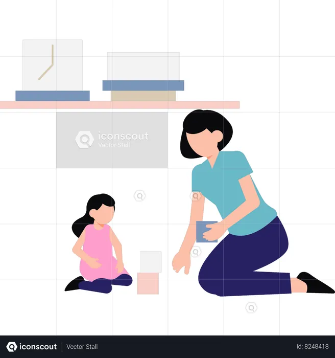 Mother and daughter are playing  Illustration