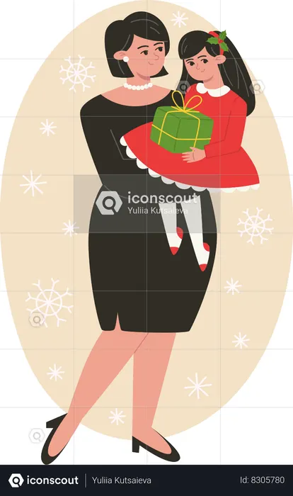 Mother and daughter at Christmas  Illustration