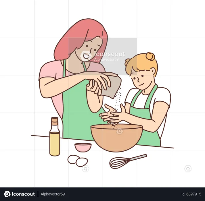 Mother and daughter baking food  Illustration