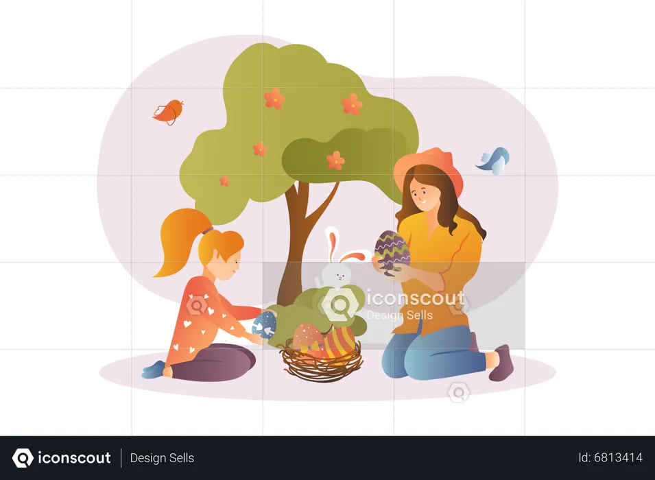 Mother and daughter celebrating easter  Illustration