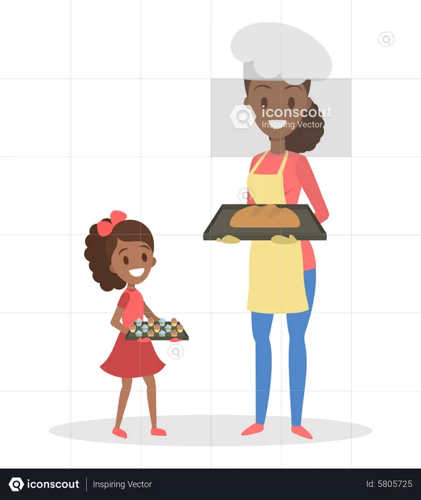 Mother and daughter cooking at home Homemade bakery  Illustration