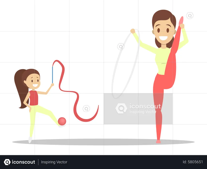 Mother and daughter doing exercise  Illustration