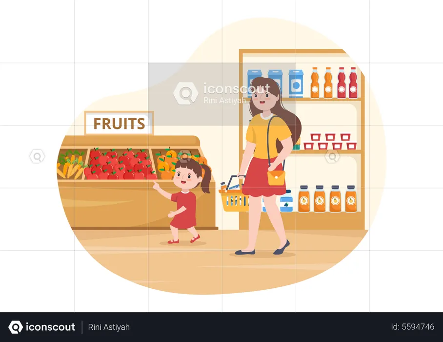 Mother and daughter doing grocery shopping  Illustration