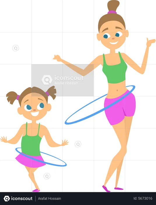 Mother and daughter doing hula hoop  Illustration
