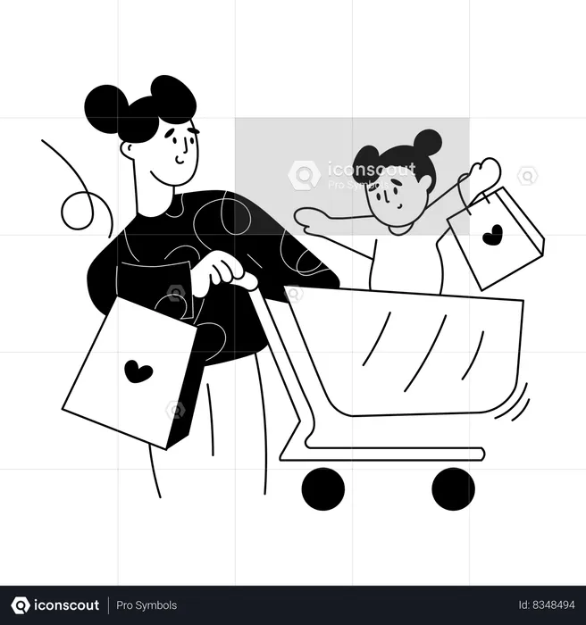 Mother and daughter doing Shopping  Illustration