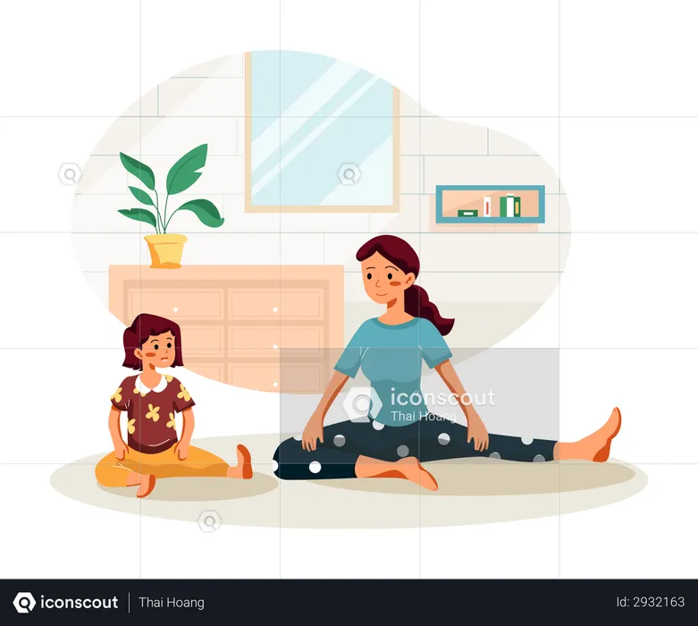 Mother and daughter doing stretching  Illustration