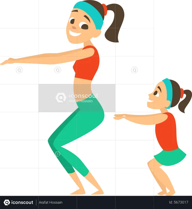Mother and daughter doing workout  Illustration