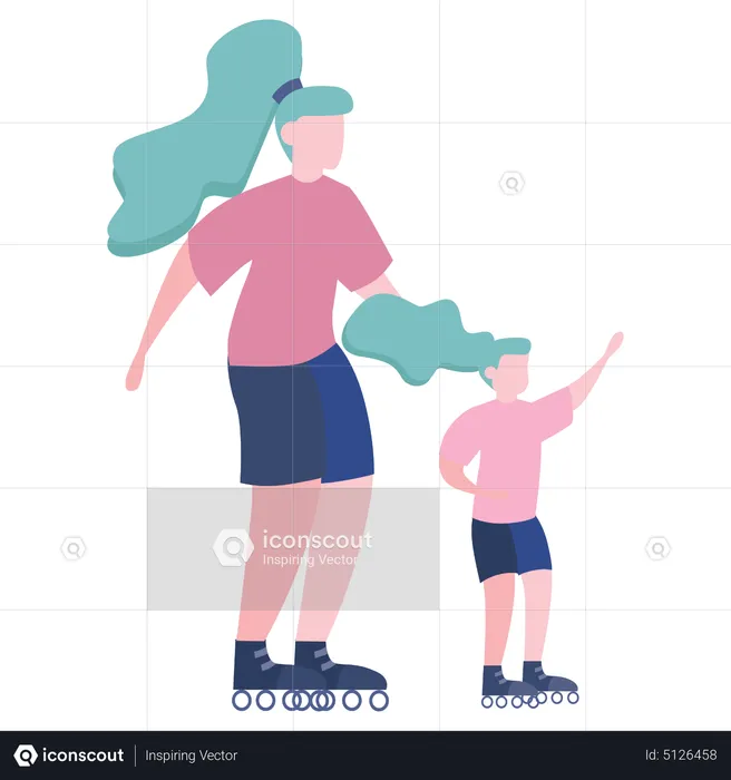 Mother and daughter enjoying skiing together  Illustration