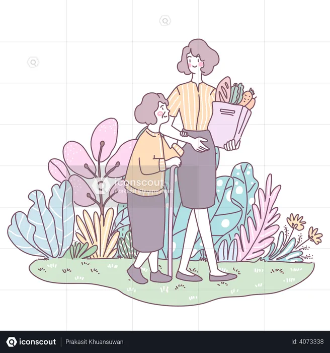 Mother and daughter going for grocery shopping  Illustration