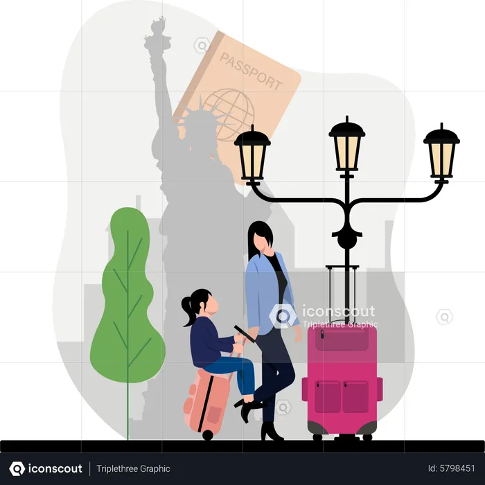 Mother and daughter going on vacation  Illustration