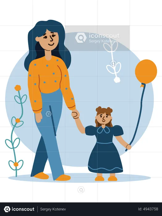 Mother and daughter holding balloon  Illustration