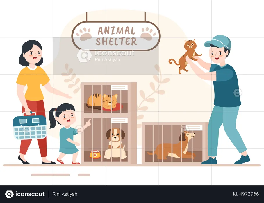 Mother and daughter in adoption center  Illustration