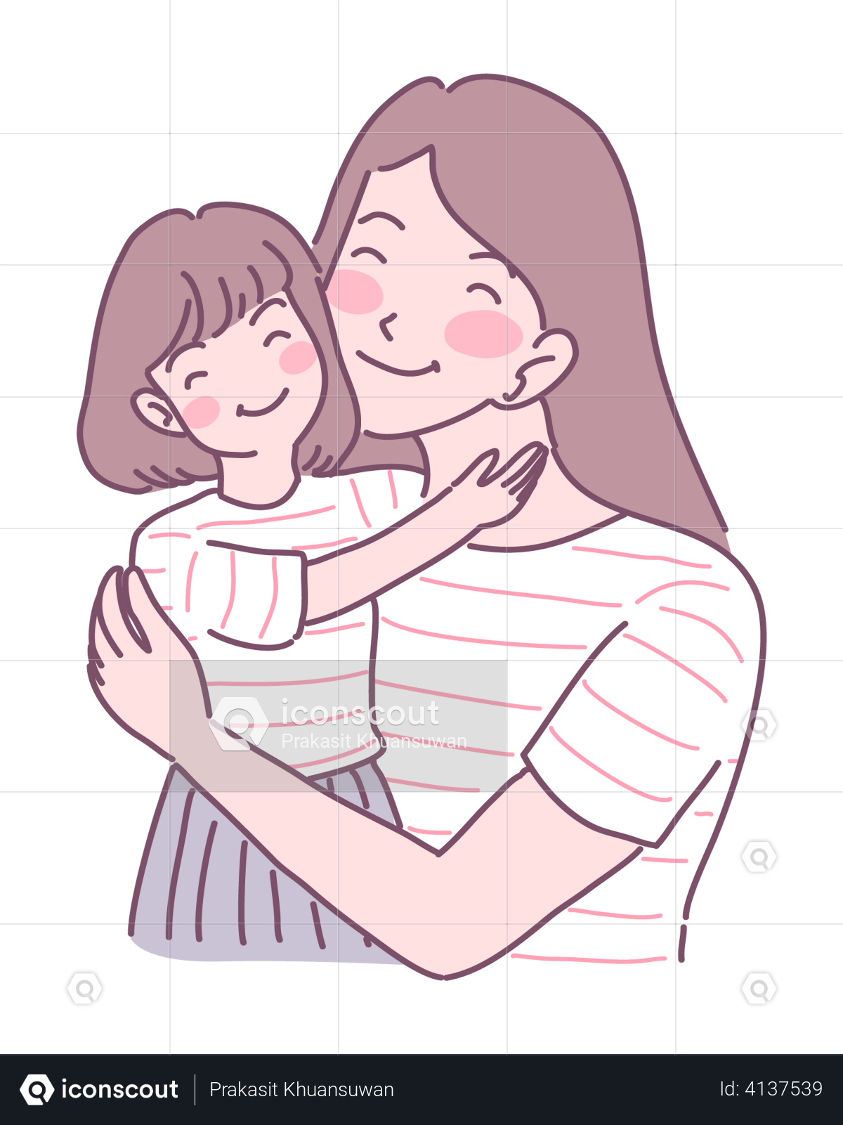 Premium Vector | A drawing of a mother and daughter hugging in a field of  flowers.