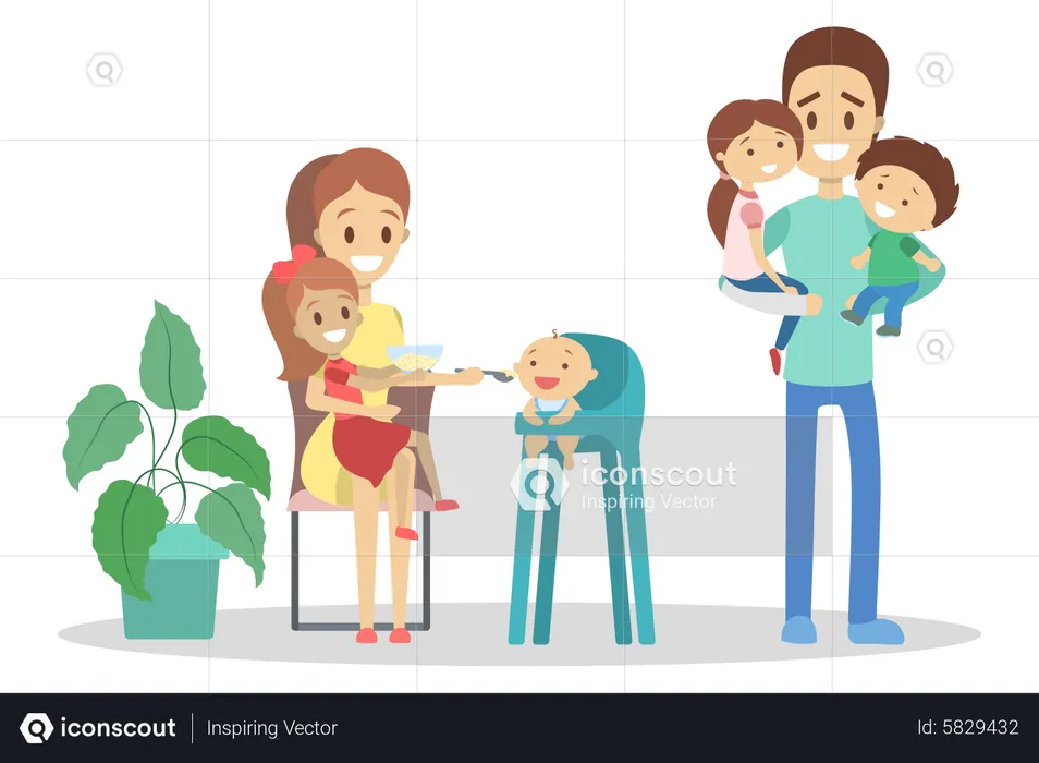 Mother and father taking care of kids  Illustration