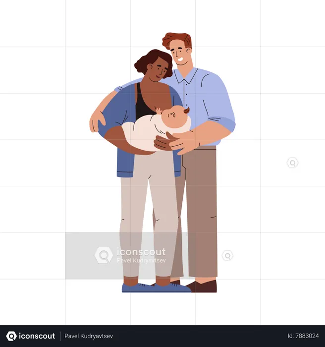Mother and father with newborn baby  Illustration