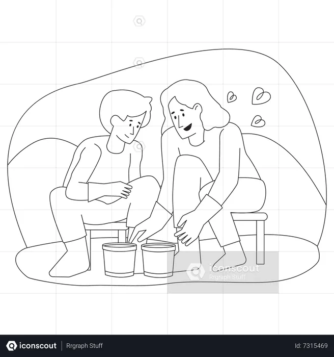 Mother and her Son Gardening Together  Illustration
