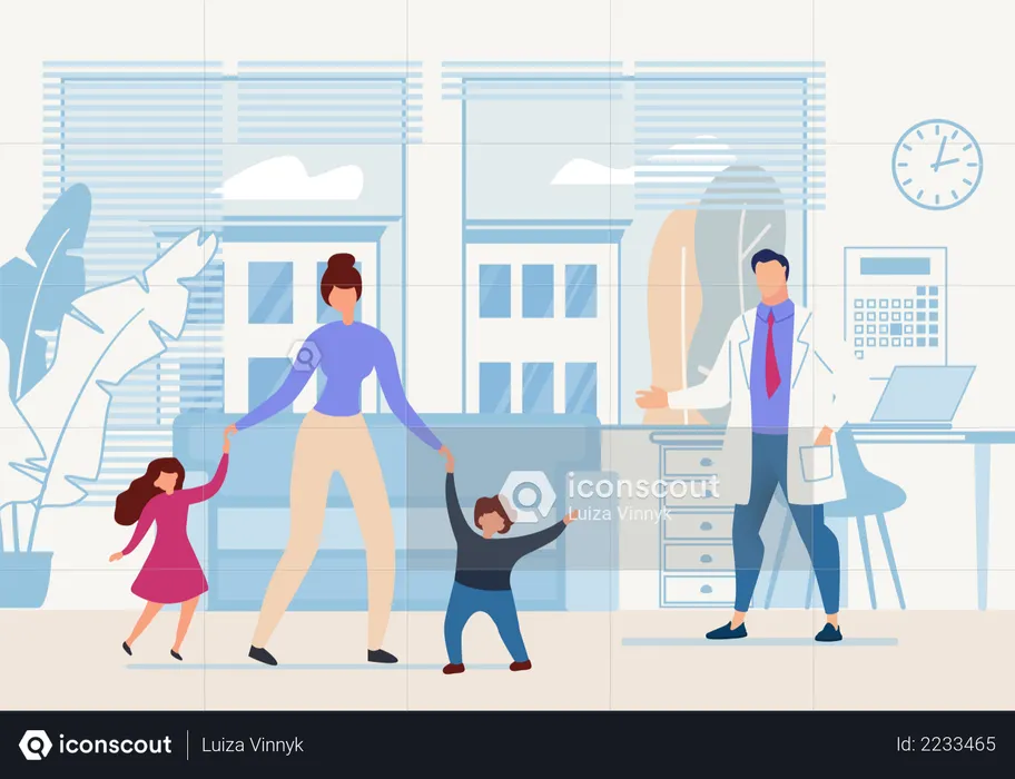 Mother and Kids appointment to doctor  Illustration