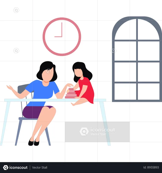 Mother And Little Girl Playing Together  Illustration
