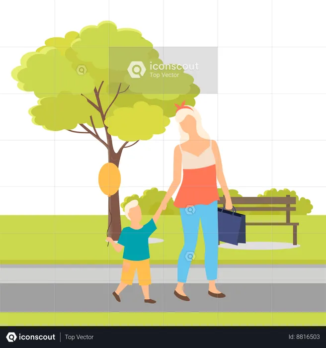 Mother and son are enjoying in park  Illustration