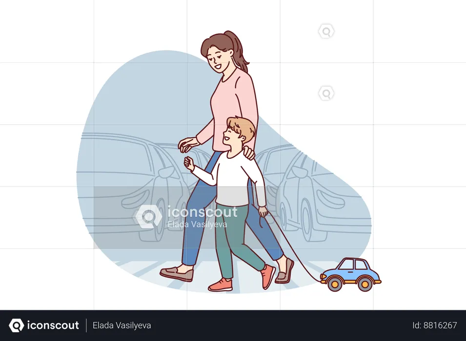 Mother and son are spending time in park  Illustration
