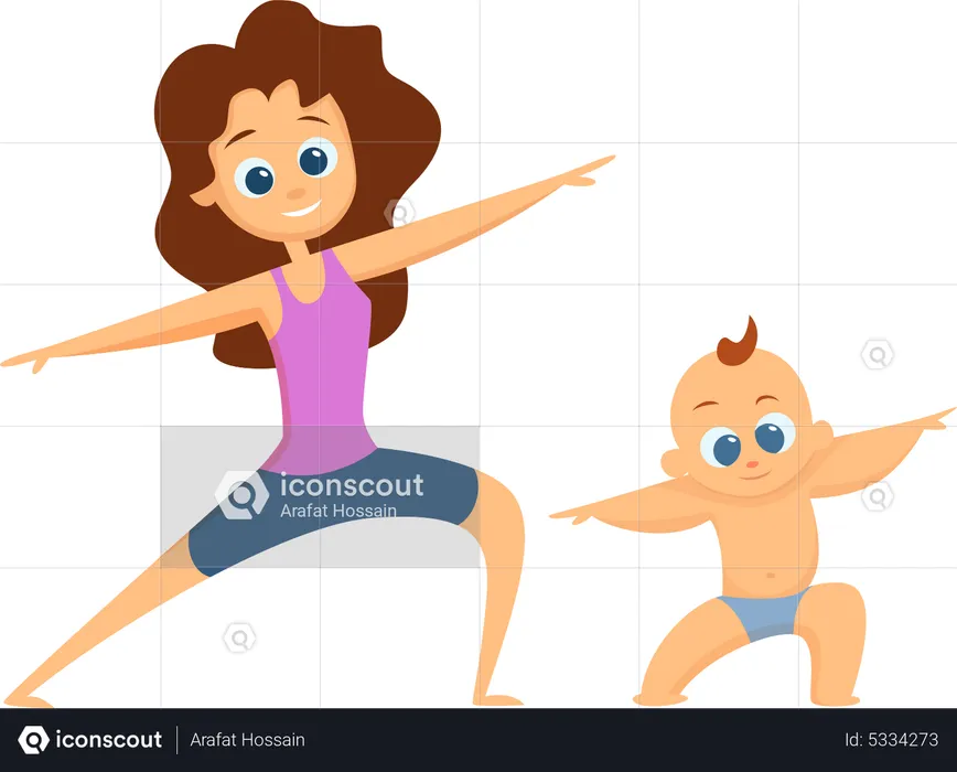 Mother and son doing yoga  Illustration