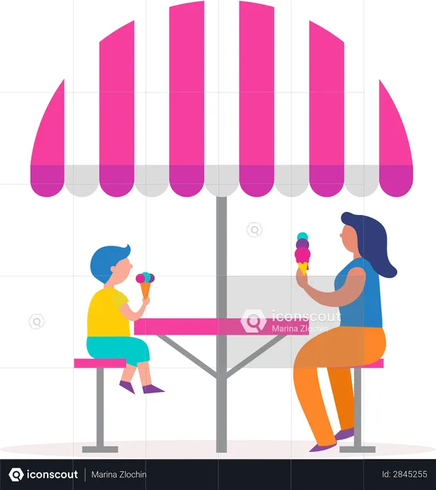 Mother and son eating ice cream  Illustration