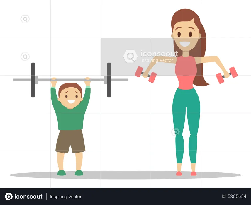 Mother and son exercise  Illustration