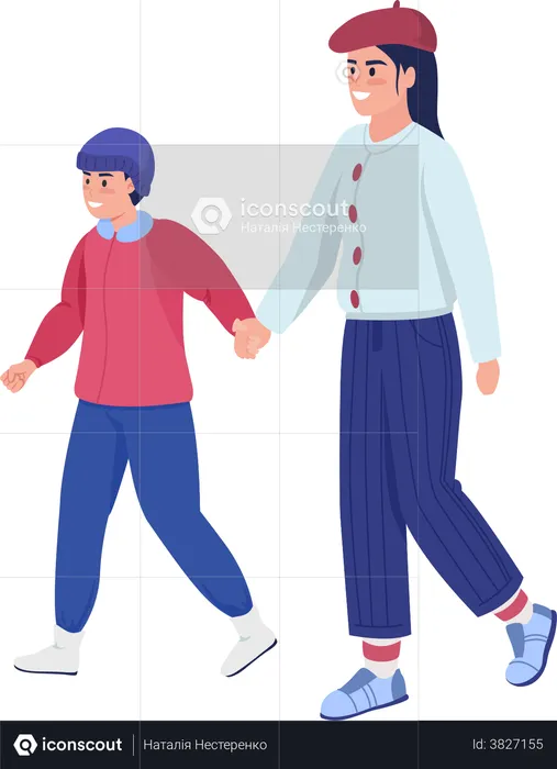 Mother and son going for walk  Illustration