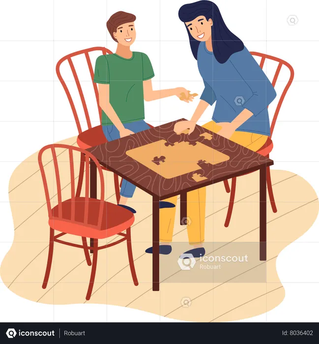 Mother and son playing logic game together at home  Illustration